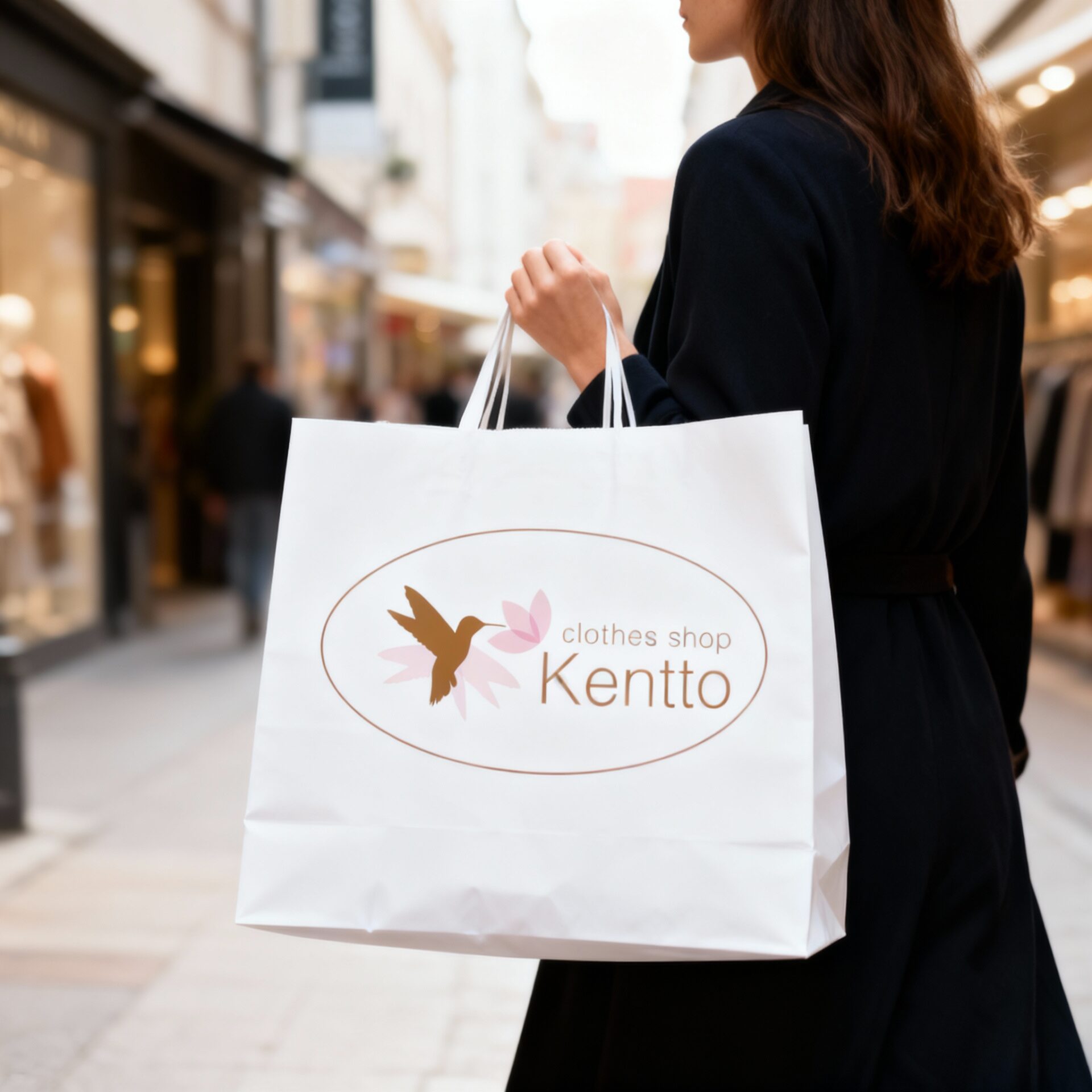 Bolsa de papel blanco con el logo de kentto